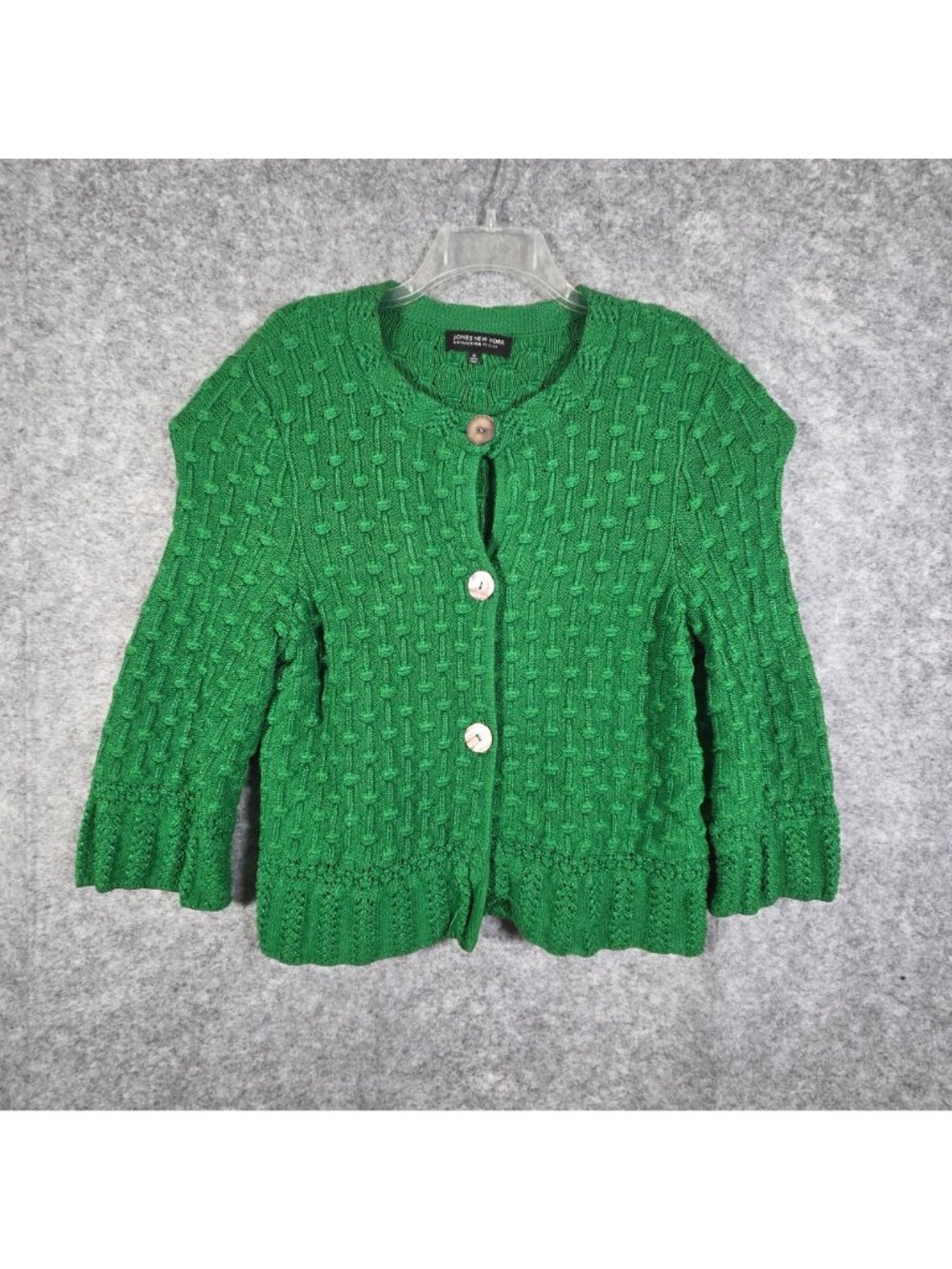 Jones Women's New York Green Textured Knit Button Cardigan Classic PL - Picture 2 of 9